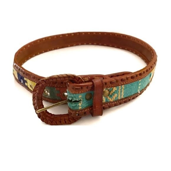 Vintage Boho Leather with Colorful Sarape Inlay S